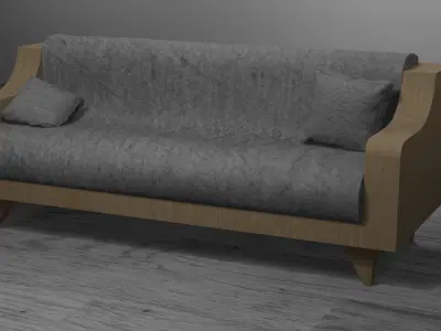 This 3D model represents an elegant wooden sofa 3D model