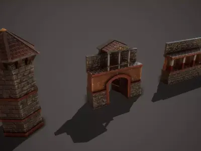 Medieval Castle Tower Wall Pack Low-poly 3D model