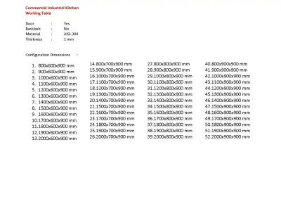 Stainless Steel Industrial Kitchen Work Bench with Swing Doors 3D model