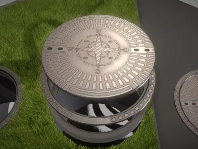 Compass Sewer Cover 4 Rusty Low-Poly Version  Low-poly 3D model