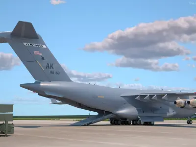  Boeing C17 Globemaster III Transport Aircraft with Oshkosh M ATV Loaded Rigged 