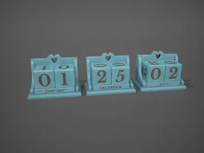 Light Blue Perpetual Wooden Block Calendar Low-poly 3D model