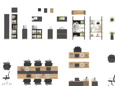 Floor Plan 2D office  furniture top view 3D render realistic p1 3D model