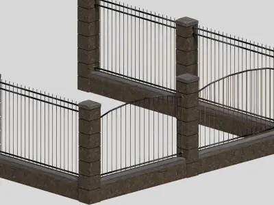 Stone wall fence peak in fence Low-poly 3D model