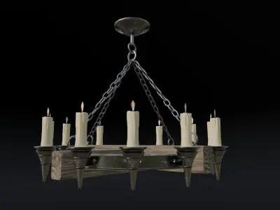 Medieval Candle Chandelier Low-poly 3D model