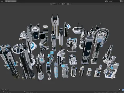 35 Futuristic Buildings VOL 8 Low-poly 3D model