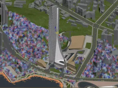 Futuristic Skyscraper Tower by the Waterfront 3D model