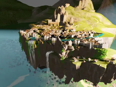 floating island made in blender 3D model