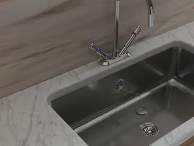 Contemporary Kitchen Sink Unit with Marble Worktop Free low-poly 3D model