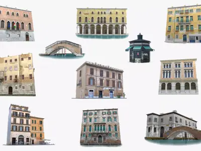 Italian City Old Buildings Collection Low-poly 3D model