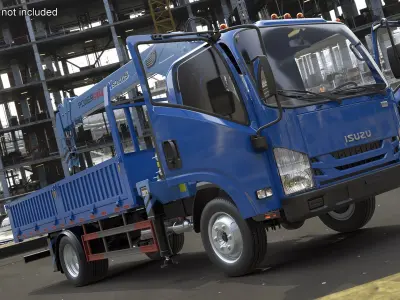  Blue ISUZU NPR Manipulator Truck Crane Simplified 