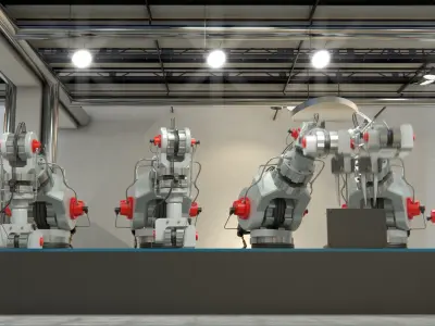 Robotic Factory Production 3d Printer Scene Animated Rigged 3D model