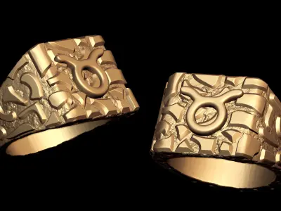 Taurus Horoscope Zodiac Nugget Ring  3D print model