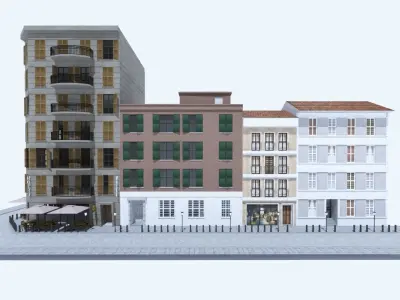 street apartment building on Low-poly 3D model