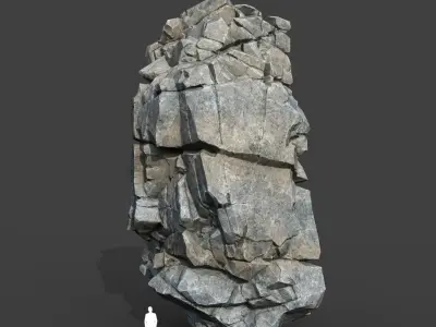 Low poly Gray Cliff Modular Rock 220101 Low-poly 3D model