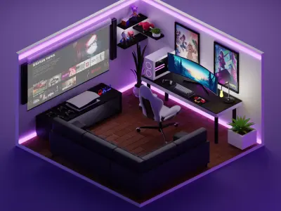 Low Poly gaming room Free 3D model