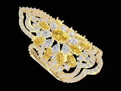 Luxury Elongate Cluster Diamond Ring with Floral Arrangement 749 3D print model