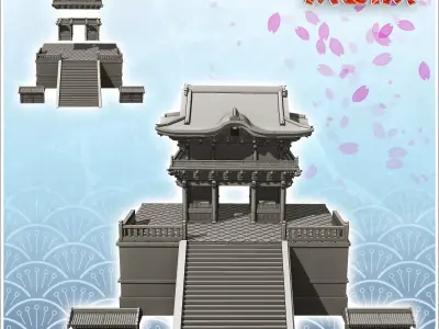 Large Asian temple with access stairs and low walls 12 - Asian A 3D print model
