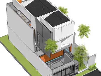 3D Model Modern Minimalist White Box House Contemporary Style 3D model