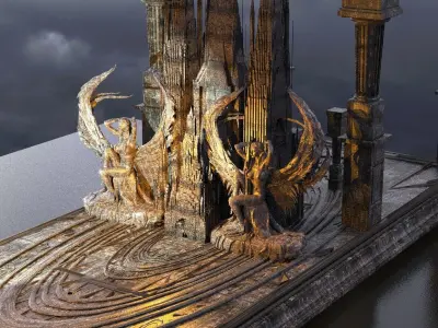 Dark Victorian Art Deco Castle courtyard  3D model