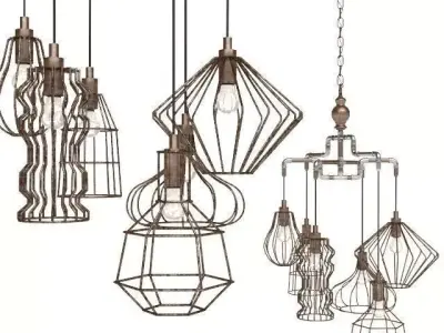 Pendant Lamp Pipeline Wire 6lite 3D model