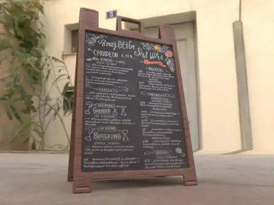 Wooden menu sign with Chalk board for a cafe 3D model Low-Poly Low-poly 3D model