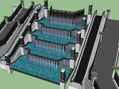 water fall with modern railing 3D model