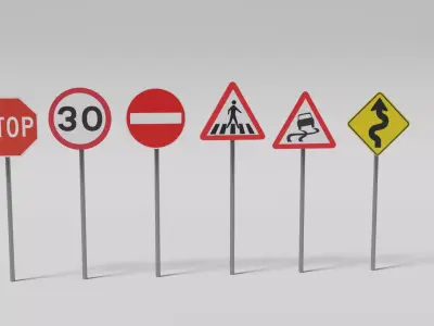 Road signs Low-poly 3D model