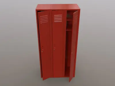 PBR School Gym Locker 03 - Red Low-poly 3D model