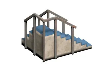 Lowpoly modular corner stair Low-poly 3D model