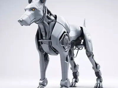 Futuristic Robo-Dog Sleek Black Mech Glowing Eyes 3D Low-poly 3D model