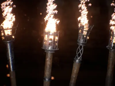 Medieval Torches 48 Variations Low-poly 3D model