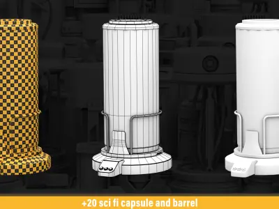 20 sci fi capsule and barrel kitbash 3D model