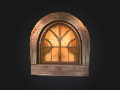 Arched Medieval Window with Curtains Low-poly 3D model