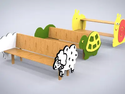 Childrens wooden benches Animals 3D model