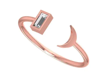 Solitaire Women Half Moon Baguette Stone Band Ring 3D print model