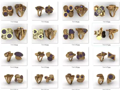 ring 93 pieces drawing 3d rihone ring rings ring models gold 3D print model