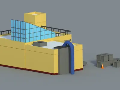 Low Poly Cartoon Factory Low-poly 3D model