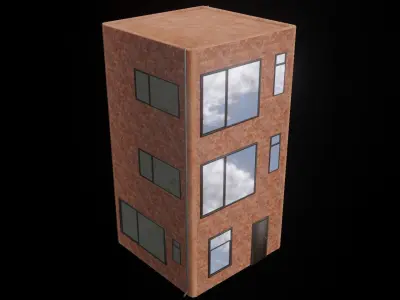 Brick Apartment building 3 storeys Low-poly 3D model