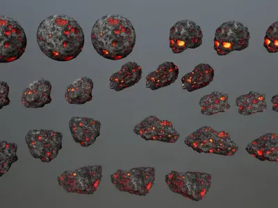 Asteroid Set lava rocks Low-poly 3D model