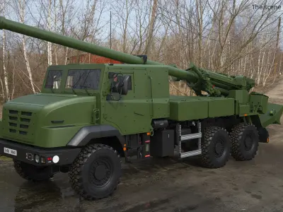  CAESAR Mobile Howitzer System On Wheeled Chassis Green Rigged for Maya 