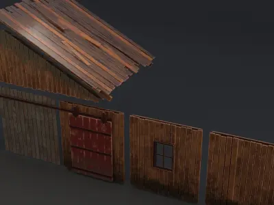Modular Old House Low Poly 3D Model PBR Low-poly 3D model