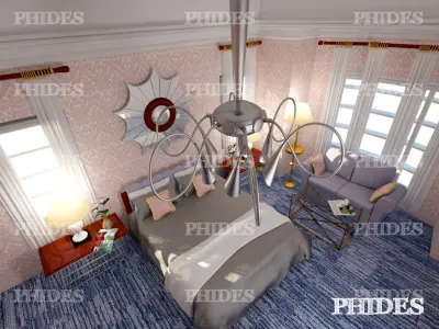 Bedroom with night and day lighting 3D model