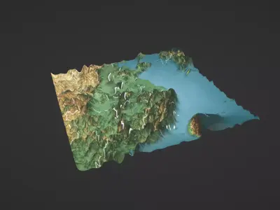 East China Map Topography Low-poly 3D model