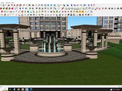 Apartment sketchup model with water fountain and swimming pool 3D model
