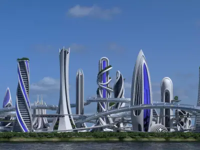 Futuristic city Utopian Buildings kit 3D model