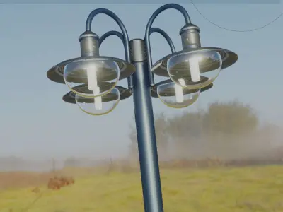 Street Light -7- Blue Version -4 Lamps- Low-poly 3D model