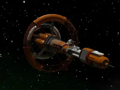 Spacecraft orange spaceship in space Low-poly 3D model