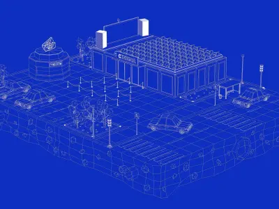 Cinema Low Poly city with buildings and cars Low-poly 3D model