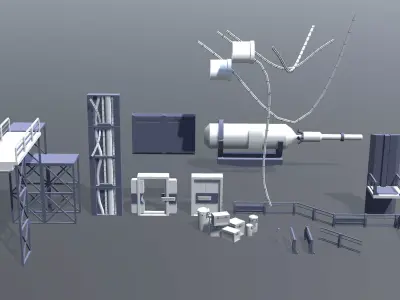 SciFi Modular Interior Props  Low-poly 3D model